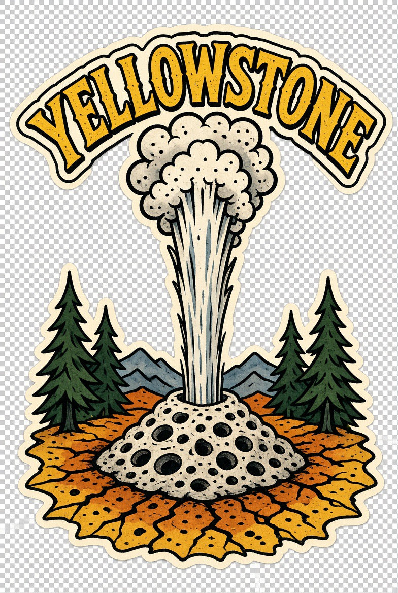 Yellowstone geyser illustrated outdoor sticker